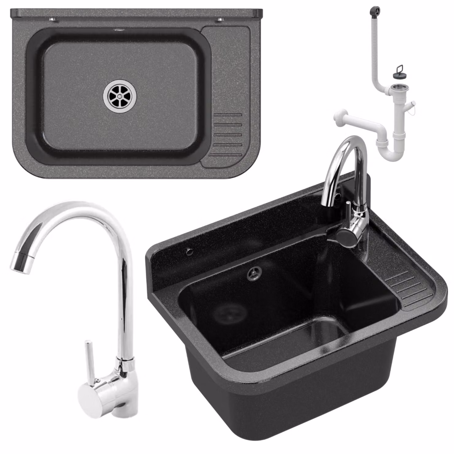 Granitan - Lavabo - Lavello - 50x34 cm - Nero - per officina e garage - Lavello