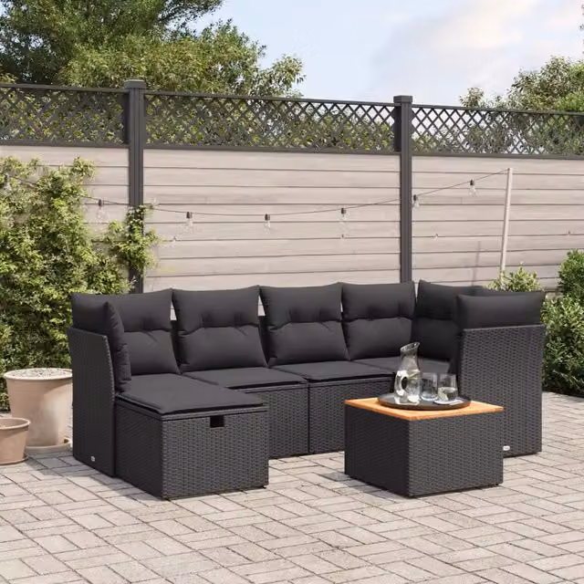 Set Divani da Giardino con Cuscini 7pz Nero Polyrattan 3264723