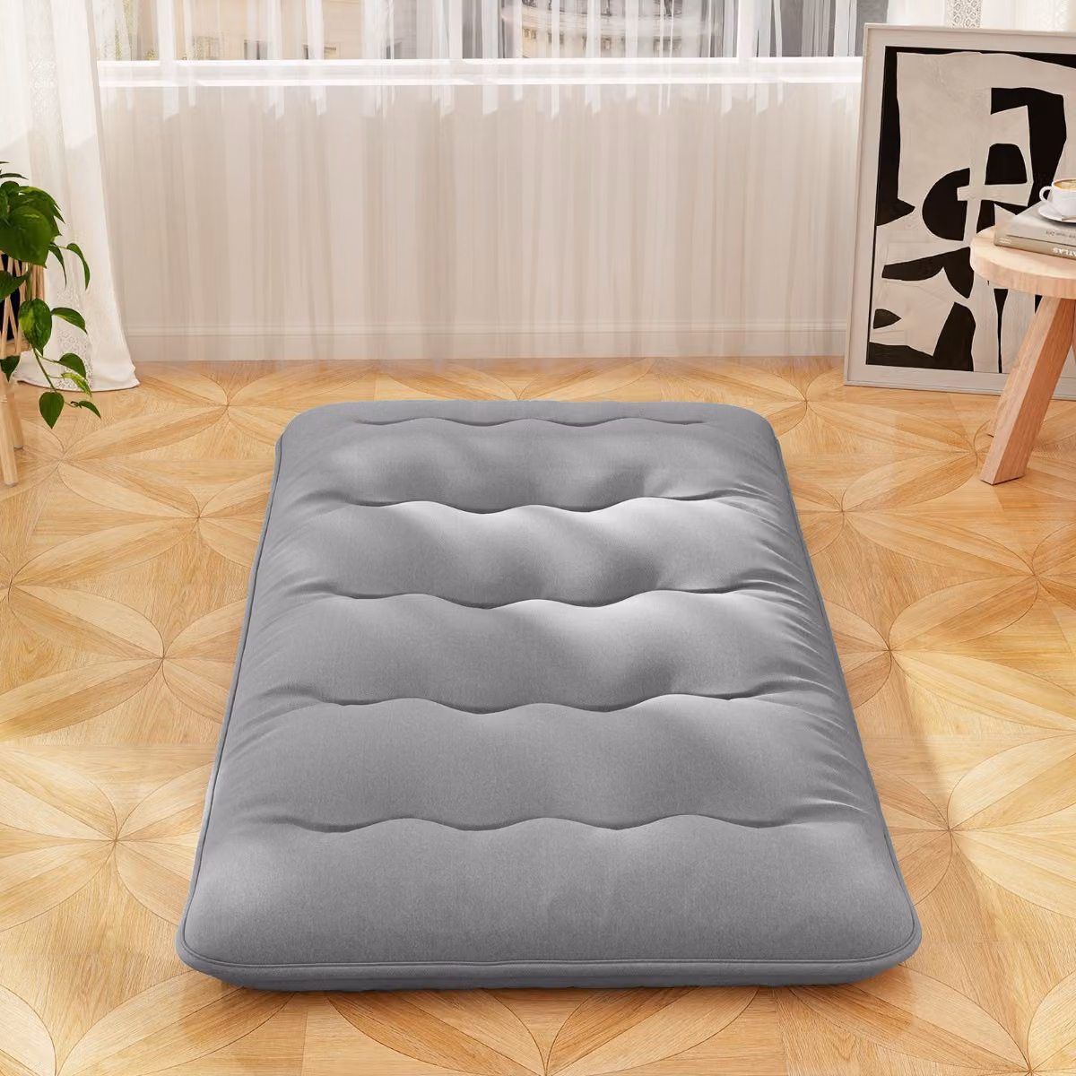 Materasso futon portatile Costway con copertura lavabile e sacca da trasporto, tappeto arrotolabile grigio L: 90 cm