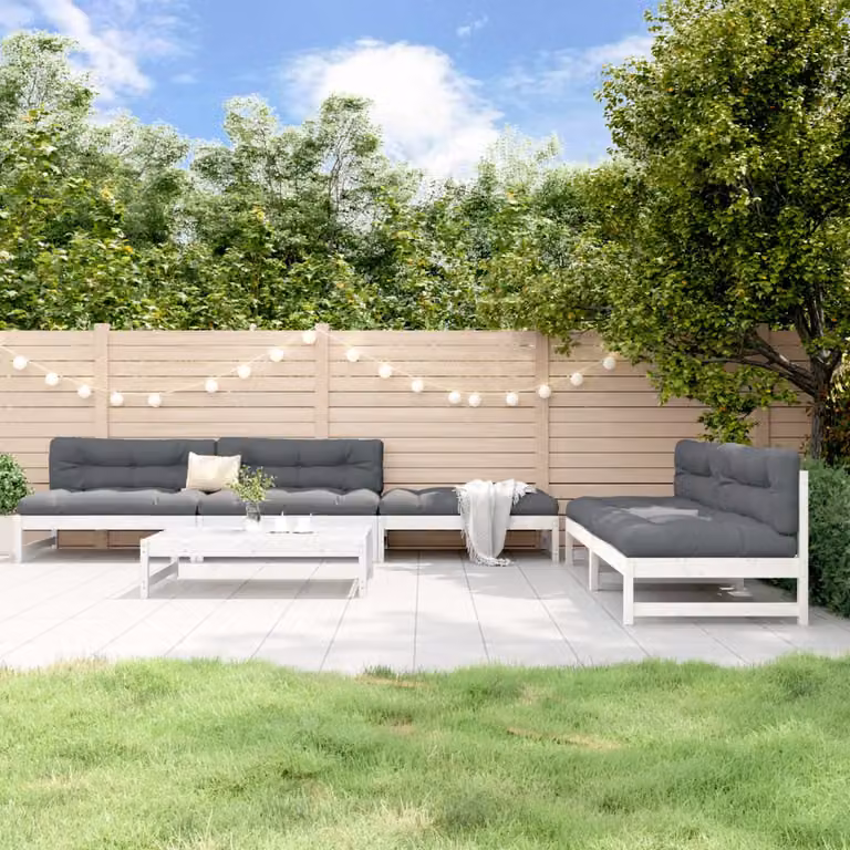 Set Salotto da Giardino vidaXL in Legno di Pino Bianco con Cuscini e Tavolino da 6 Pezzi