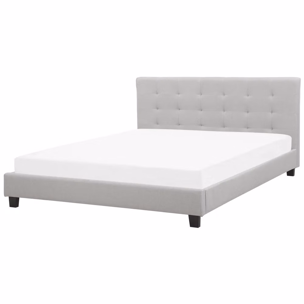 Letto imbottito Beliani in tessuto grigio con rete a doghe e testiera trapuntata L/P: 180 x 200 cm – 2