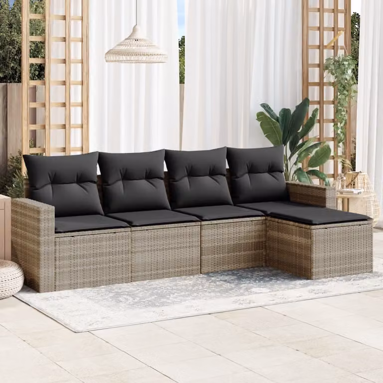 Maison Exclusive - Set Divano da Giardino 5pz con Cuscini Grigio Chiaro Polyrattan