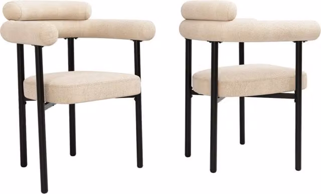 Set di 4 sedie da pranzo in tessuto scamosciato crema con struttura in MDF, misura 70x62x84 cm