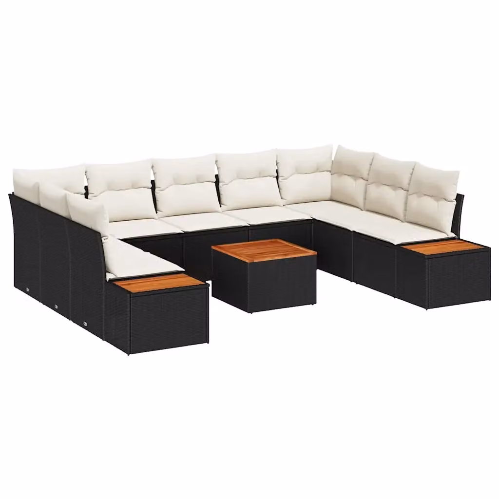 Set Divano da Giardino vidaXL a 9 posti a forma di U in metallo e tessuto, Colore Nero e Beige – 2