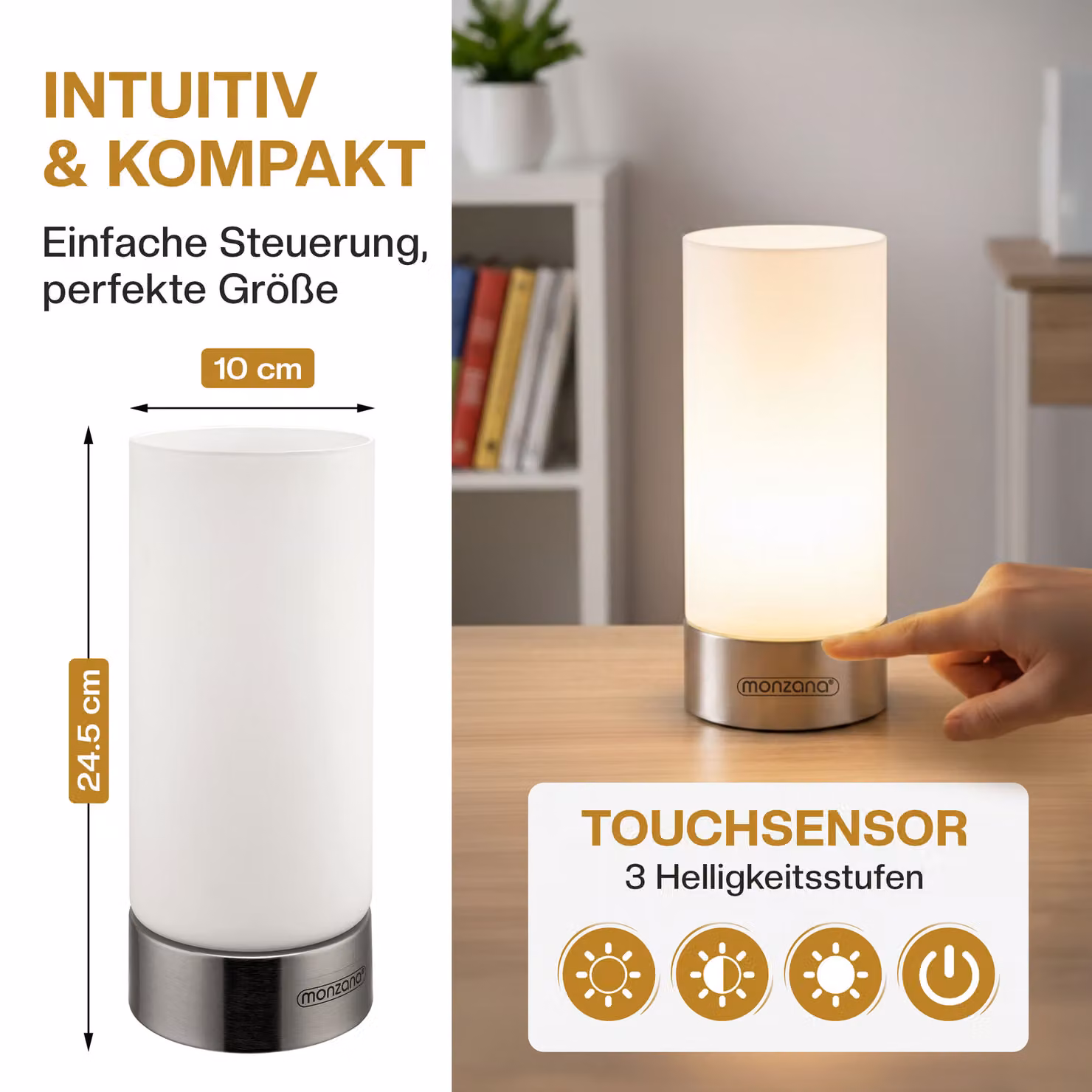 Set da 2 lampade da tavolo Lumo monzana® in metallo bianco e argento con tecnologia touch e lampadina inclusa – 3