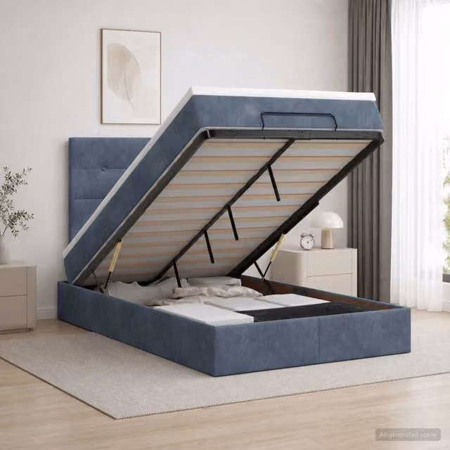Letto ottomano con contenitore e materasso vidaXL in velluto grigio e bianco L/P/H: 200 x 120 x 140 cm