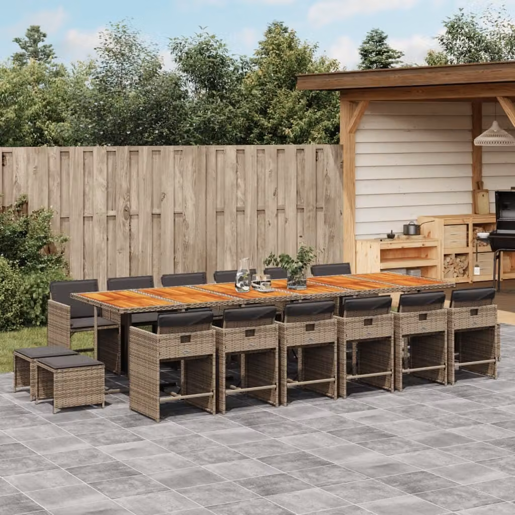 Maison Exclusive - Set da Pranzo da Giardino 17pz con Cuscini Grigio in Polyrattan