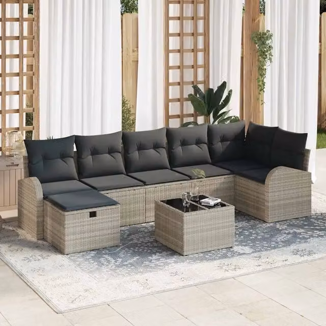 Set Divano da Giardino 8 pz Grigio chiaro polyrattan 3360443