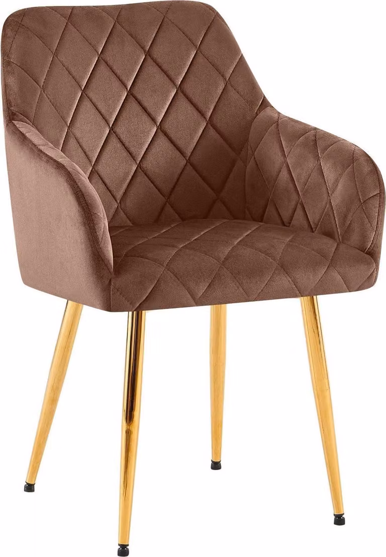 Comoda sedia da pranzo in velluto - Sedia elegante, comfort duraturo - Struttura robusta | Colore: Marrone | Materiale della struttura: Oro metallizzato
