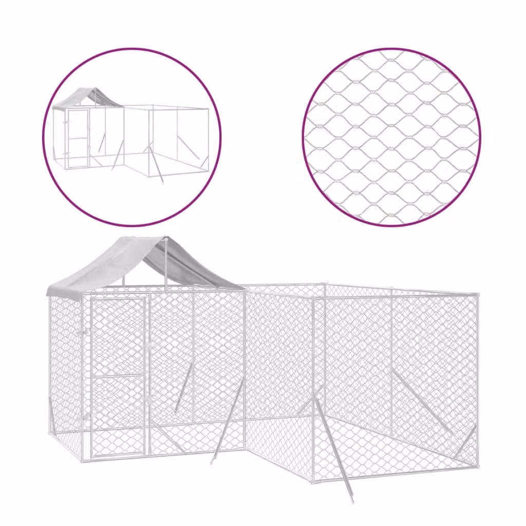 Cuccia Cani da Esterno Tetto Argento 4x4x2,5 m Acciaio Zincato