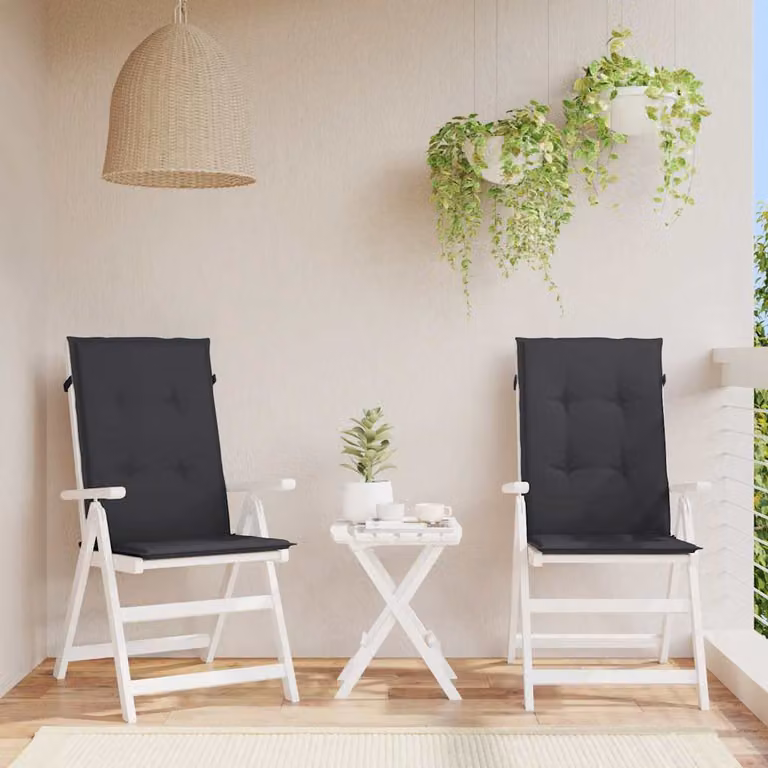 Set di 2 cuscini per sedie vidaXL neri in tessuto resistente all'acqua e ai raggi UV L: 120 cm, P: 50 cm, H: 3 cm