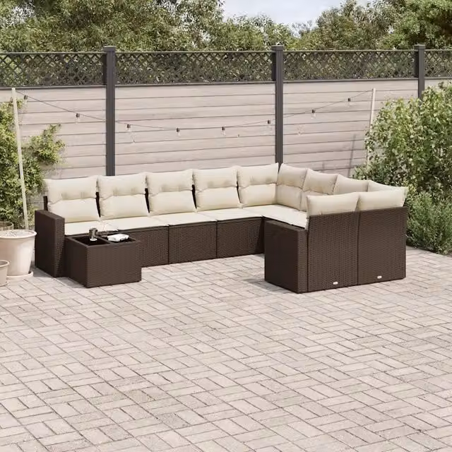 Set Divani da Giardino 10pz con Cuscini in Polyrattan Marrone 3251800