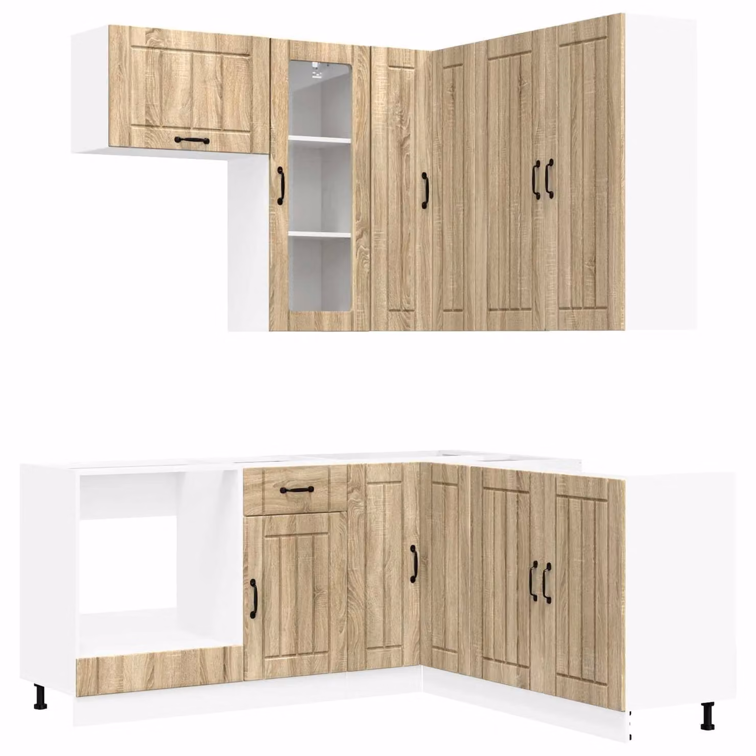 Set di mobili da cucina LUCCA, 8 pezzi, realizzato in legno impiallacciato effetto noce Sonoma