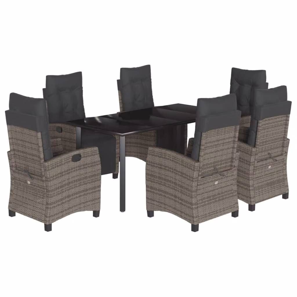 Set da Pranzo da Giardino 7 pz con Cuscini in Polyrattan Grigio