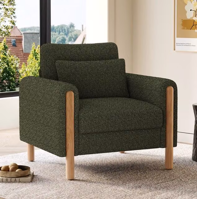 Poltrona lounge con braccioli in tessuto Teddy; 87 x 83 x 88;5 cm; verde