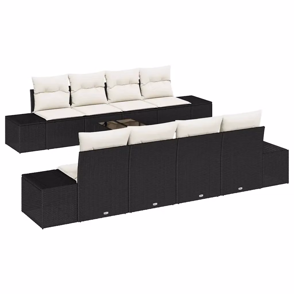 Set Divano da Giardino vidaXL 8 Pezzi in Polyrattan con Cuscini Nero e Beige – 2