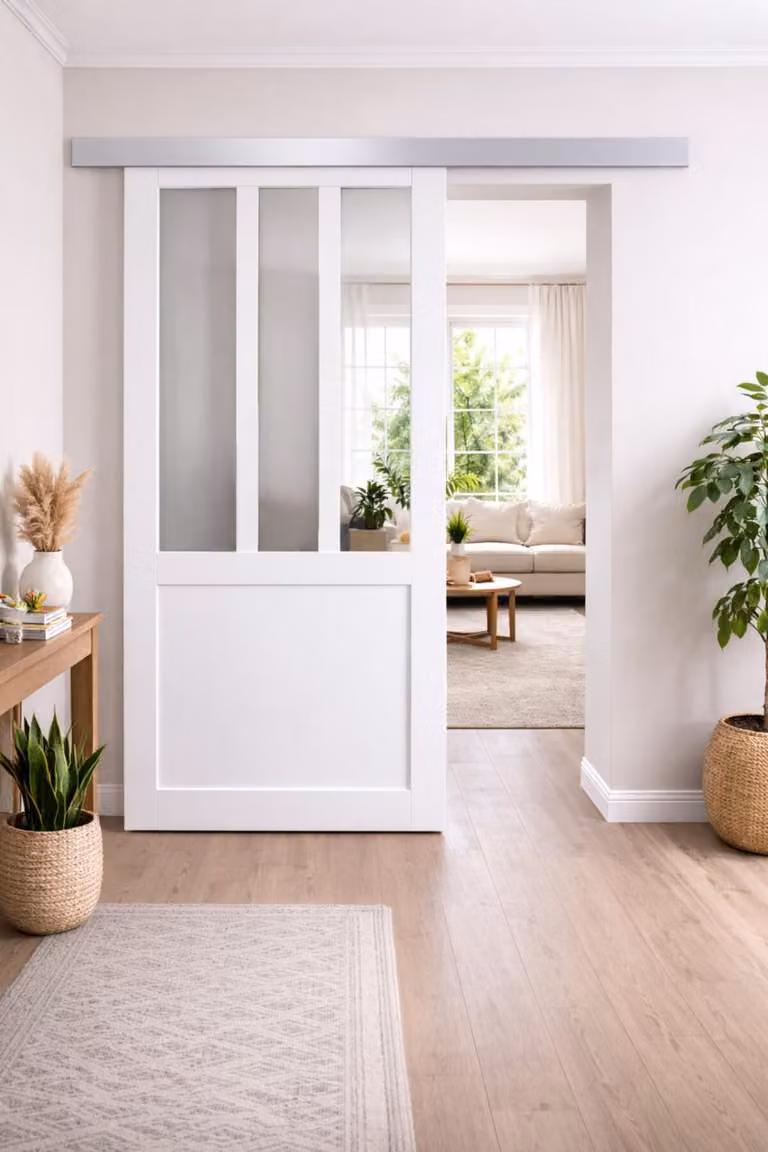 Porta scorrevole da officina bianca H204 x L83 cm, binario in alluminio Gd Menuserie