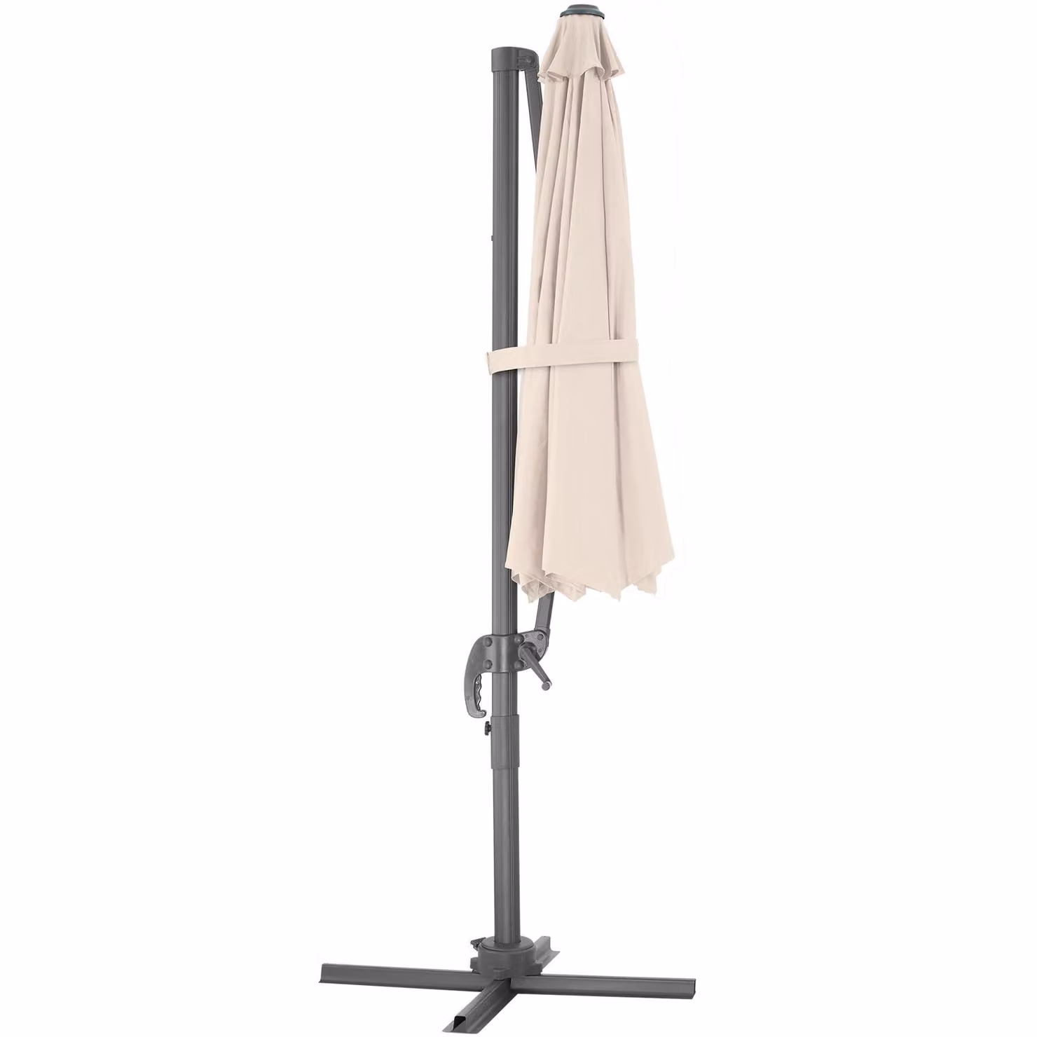 Ombrellone a braccio tectake Daria beige con involucro protettivo e pedale, Ø 300 cm – 2