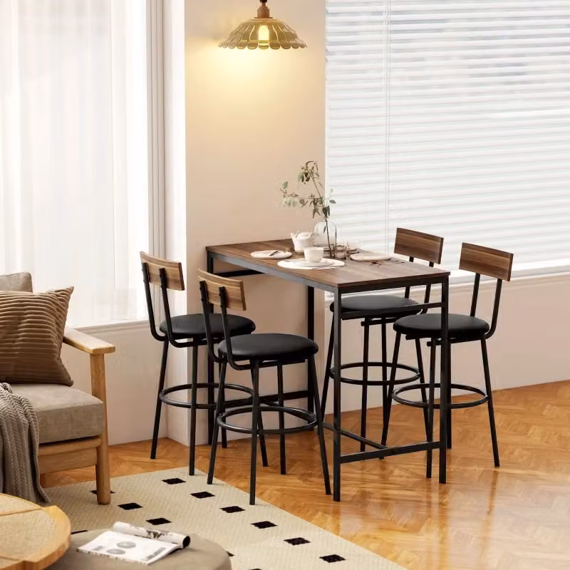 Set Tavolo da Bar con 4 Sgabelli REDOM in Stile Industrial, Colore Marrone e Nero, L/P/H: 110 x 55 x 90 cm – 2