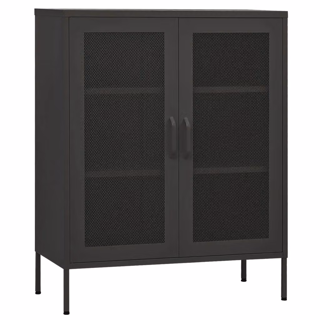 Armadietto moderno vidaXL in metallo antracite opaco con ante a battente e ripiani interni, da appendere al muro, L: 80 cm, P: 35 cm, H: 101,5 cm – 2
