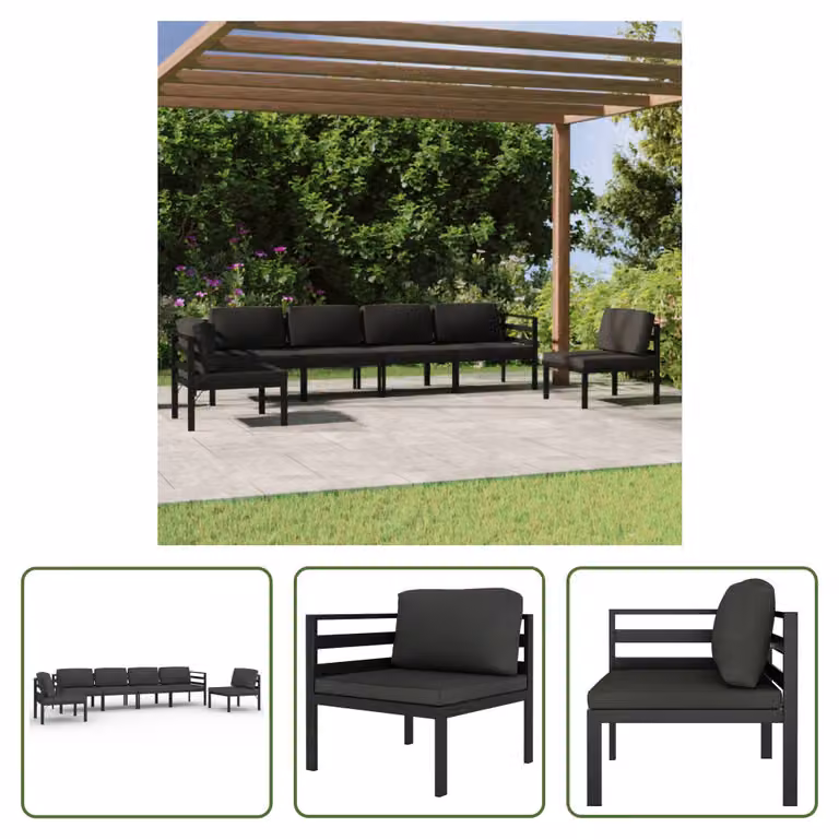The Living Store Set da giardino 6 pezzi con cuscini alluminio antracite