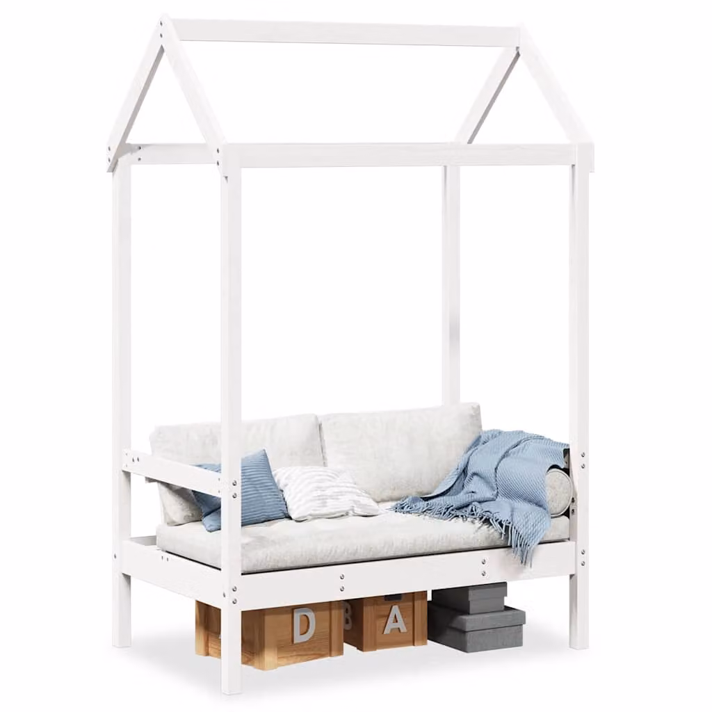 vidaXL Panchina con Tetto in Legno di Pino Bianca per Giardino e Soggiorno L: 117,5 cm, P: 70 cm, H: 176,5 cm