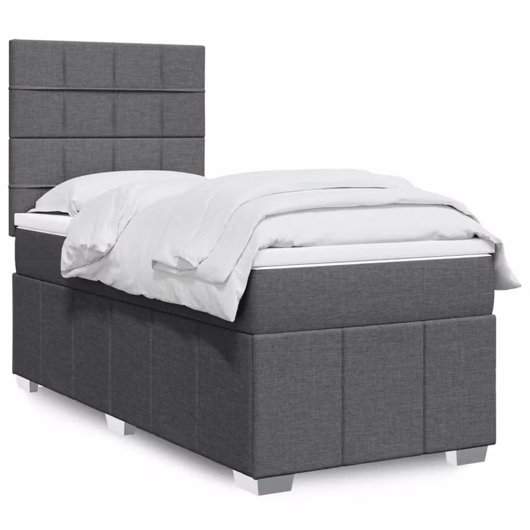 vidaXL Giroletto a Molle Ibrido con Materasso in Tessuto Grigio e Bianco L/P/H: 200 x 80 x 150,5 cm