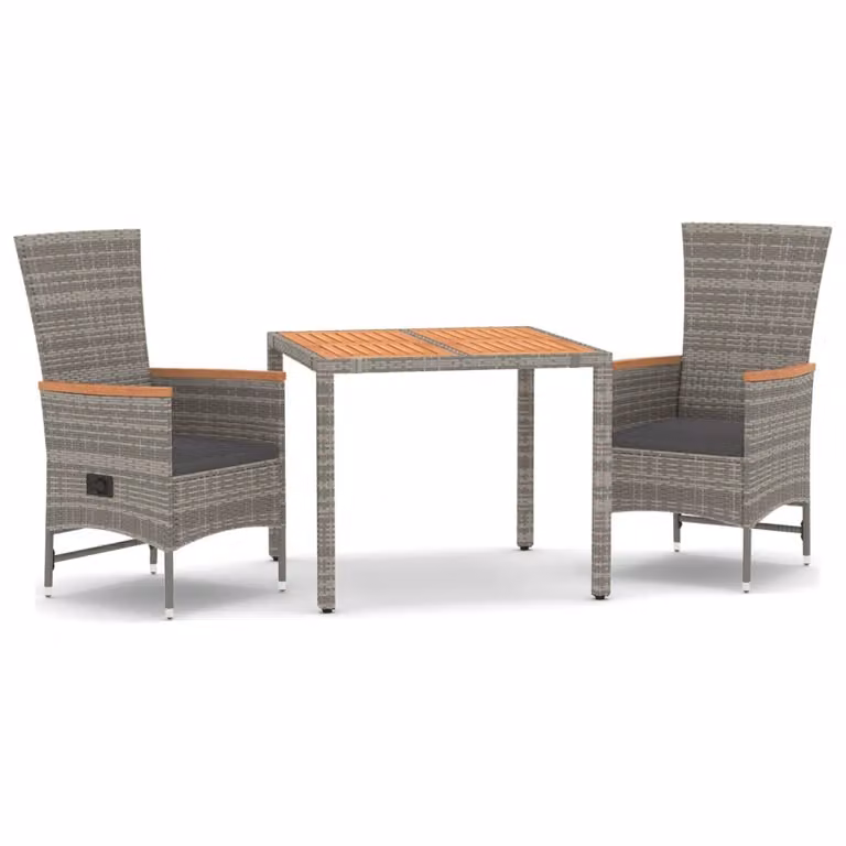 Set da Pranzo da Giardino 3 pz con Cuscini in Polyrattan Grigio