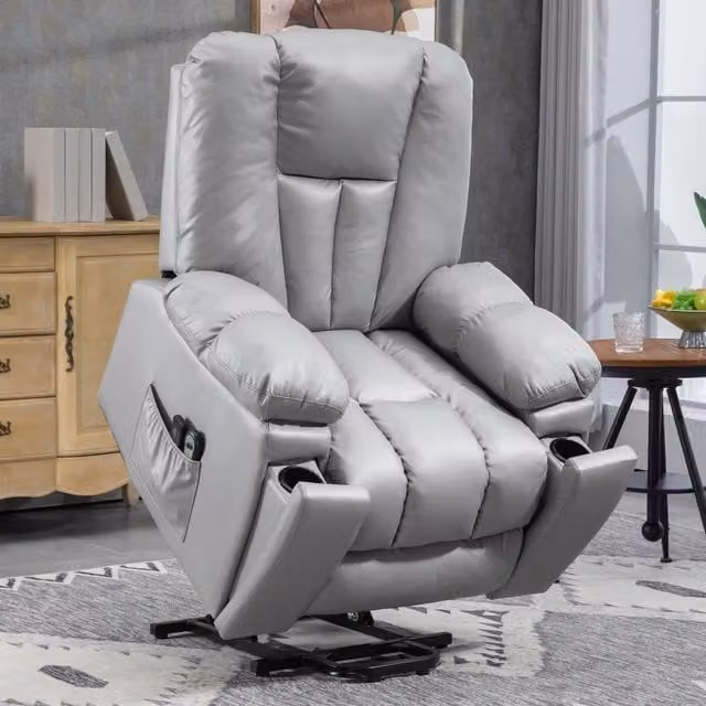 Poltrona relax elettrica 96x94x106 cm con alzata e massaggio in metallo grigio scuro