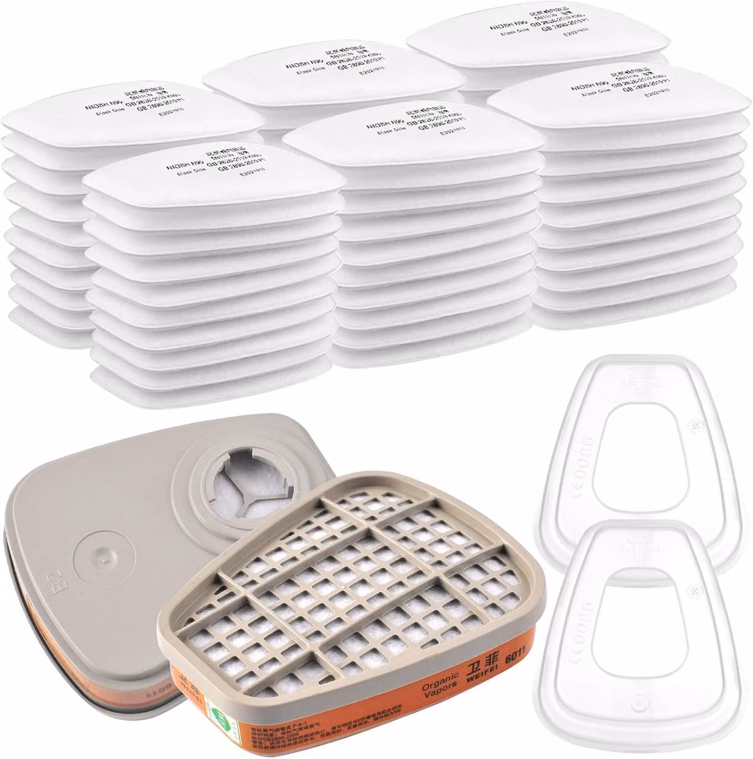 Set di filtri antipolvere, composto da 60 filtri in cotone, 2 filtri di ricambio e 2 coperture, per la protezione dalle polveri