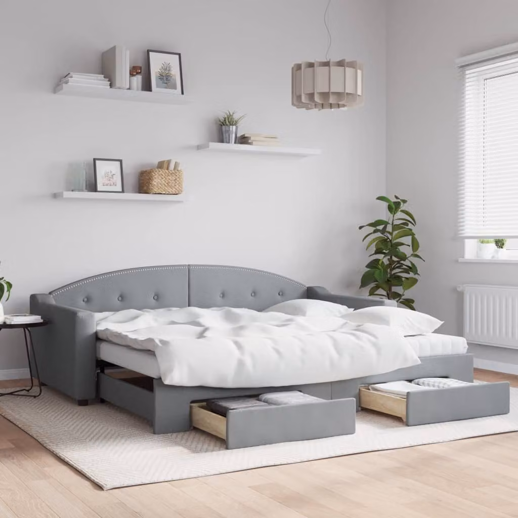 Divano Letto Estraibile con Cassetti vidaXL Grigio Chiaro in Tessuto
