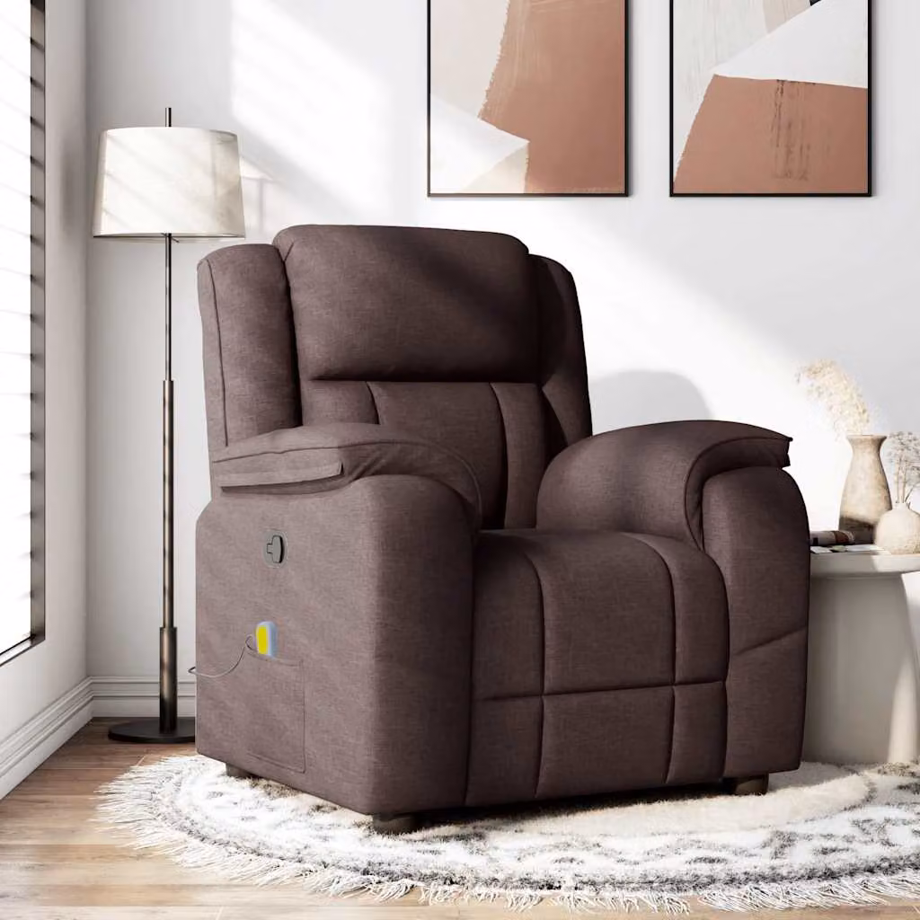 vidaXL Poltrona Reclinabile Relax in Tessuto Marrone con Braccioli e Regolazione Manuale