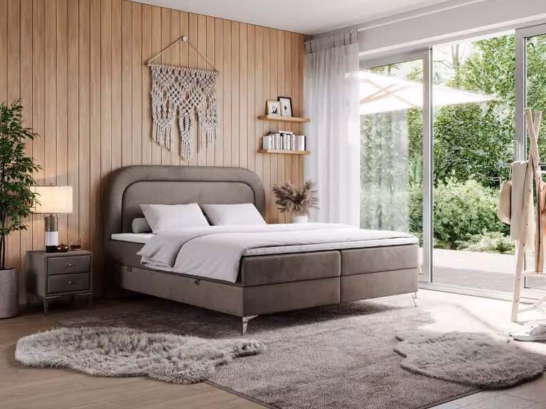 Letto matrimoniale, letto boxspring con materasso a tasche multiple, per camera da letto - EIRA - 160x200 cm - Marrone - H3