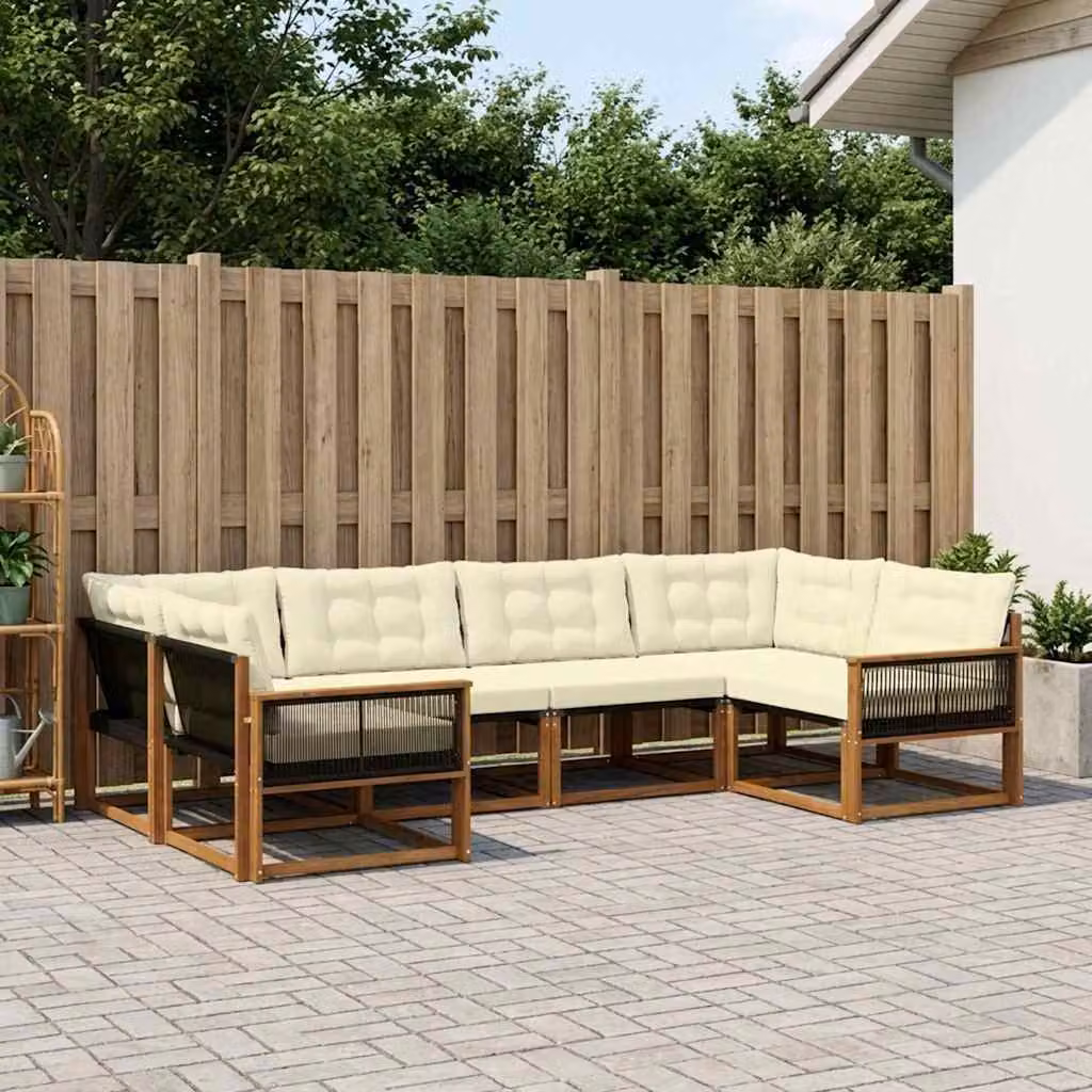 Set di divani da esterno vidaXL 6 pz in legno di acacia con cuscini, colore beige e marrone
