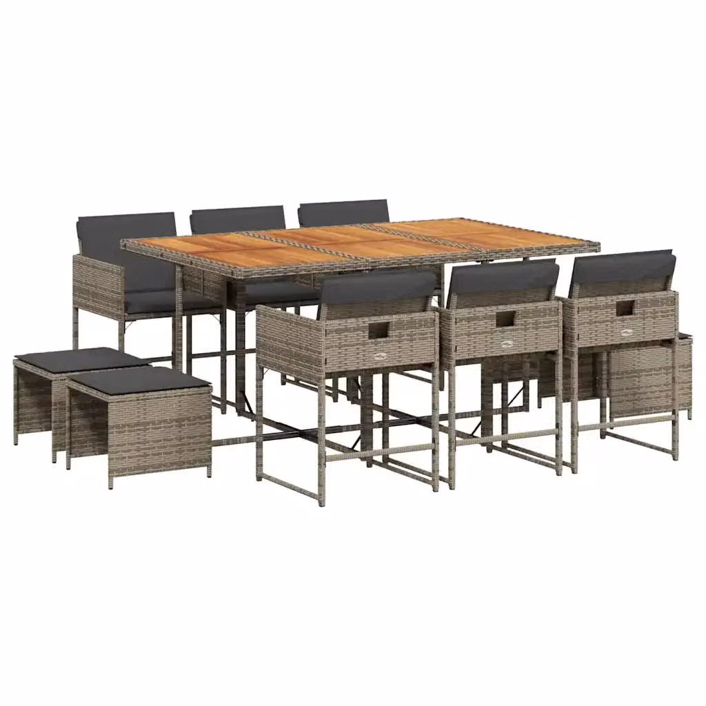 vidaXL Set da Pranzo da Giardino 11pz in Polyrattan e Legno di Acacia Grigio e Marrone – 2