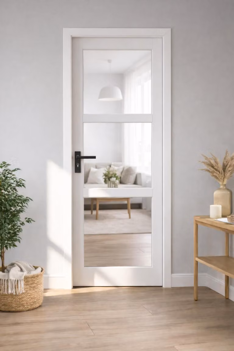 Bloc Porta Kenya Bianco Vetro Trasparente H204 x L73 cm Lato Tavola P.destra, maniglia GD MENUISERIES