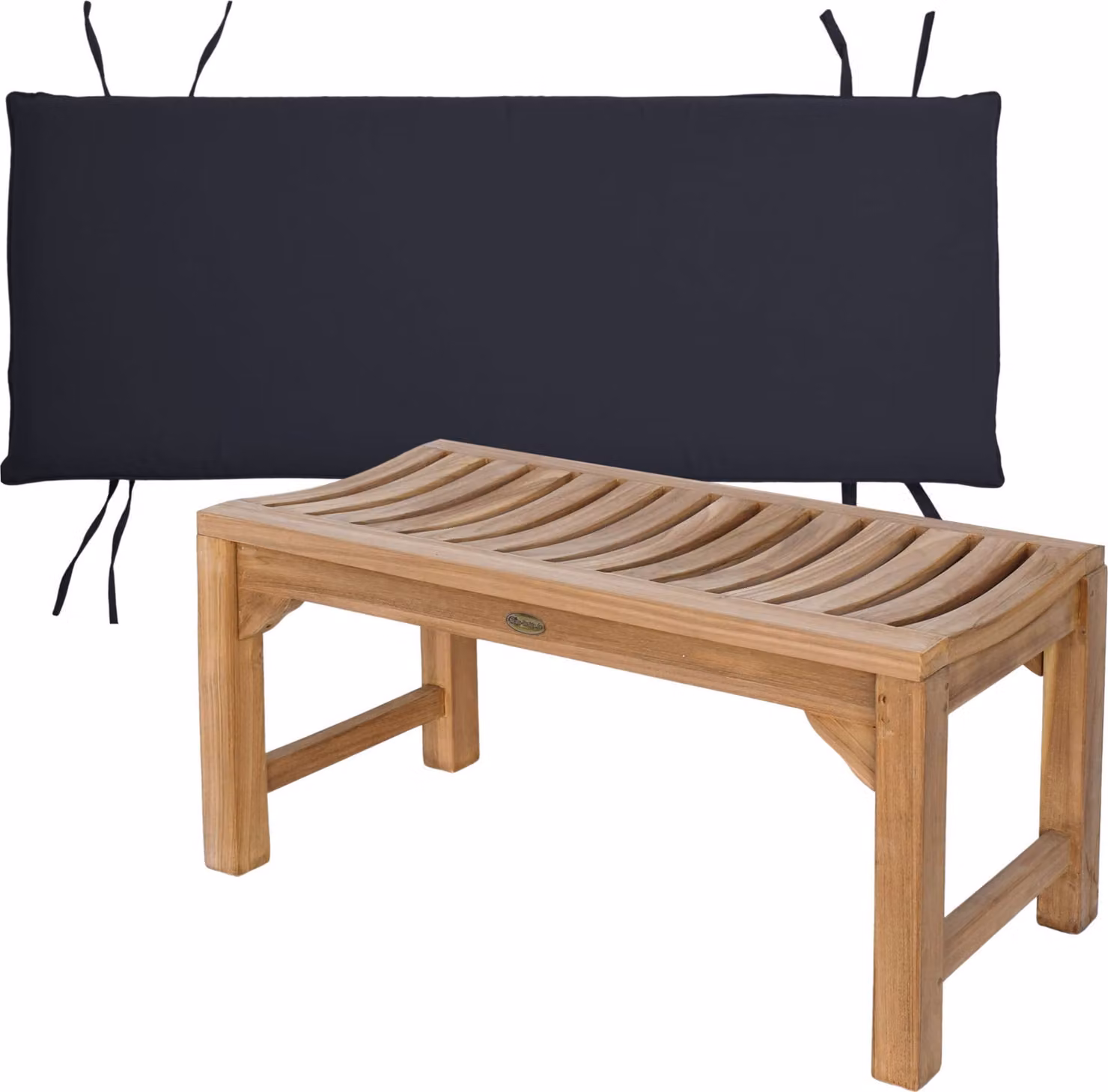 Panca in teak Ferrara 90cm in legno massiccio resistente alle intemperie + cuscino di seduta nero