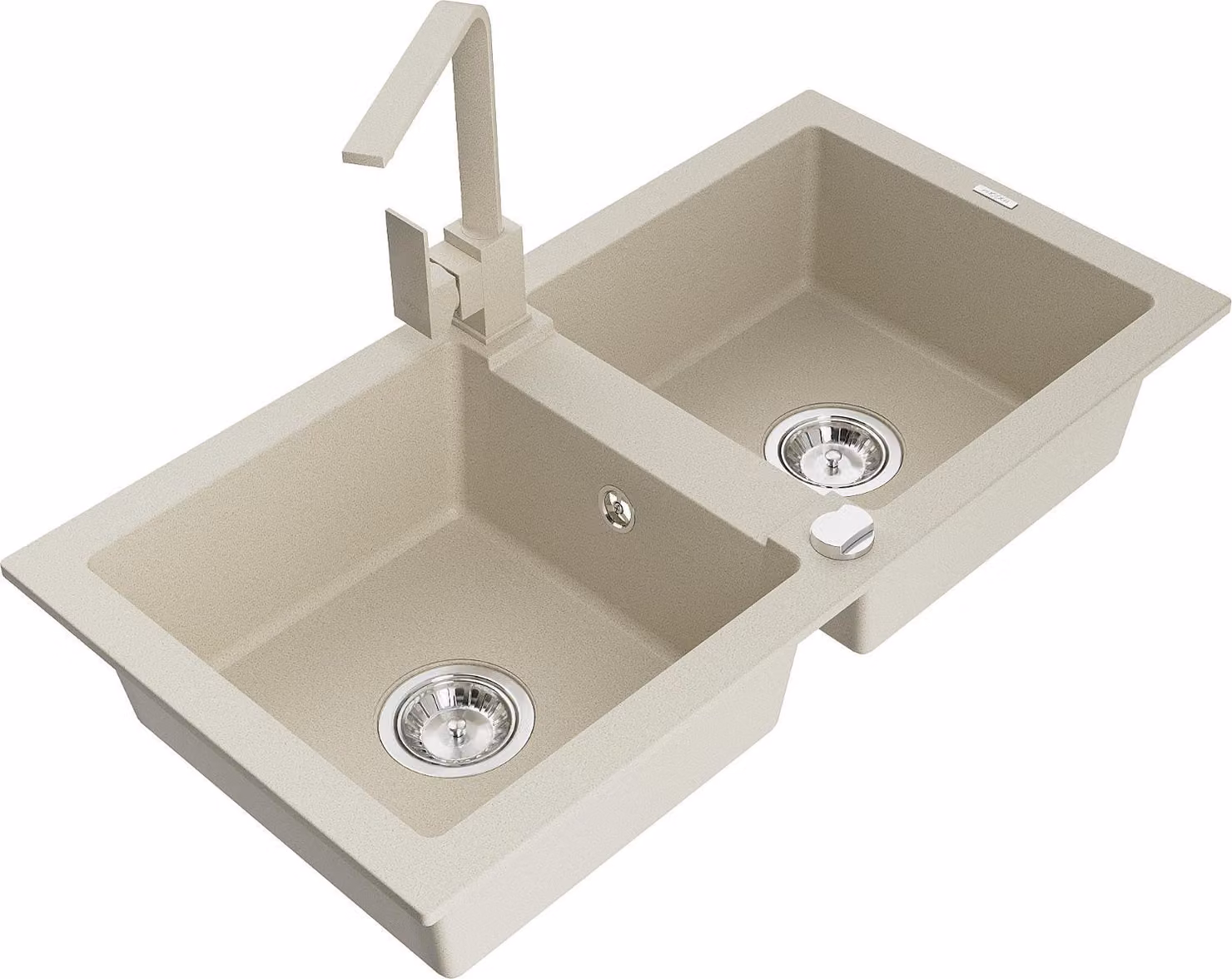 Mexen Mario lavello in granito a 2 vasche con rubinetto da cucina Rita, beige - 6504-69-670300-69