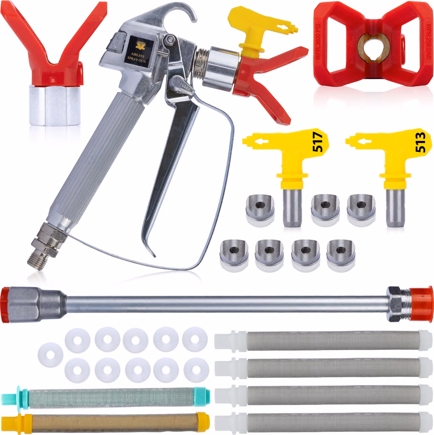 Rosfix Set – Pistola a Spruzzo per Vernice Incl. 2 Ugelli 517 e 513 | Pressione Massima 248 bar, Filettatura 1/4”, 7/8” | Per Graco, Wagner e Altri