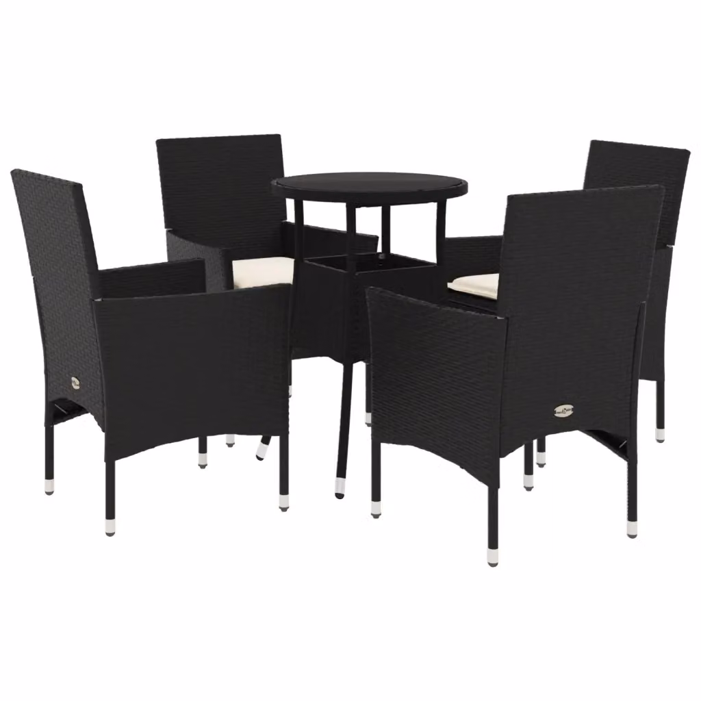 Set da Pranzo da Giardino vidaXL in Polyrattan e Vetro con 5 Cuscini, Design Moderno Bianco e Nero – 2