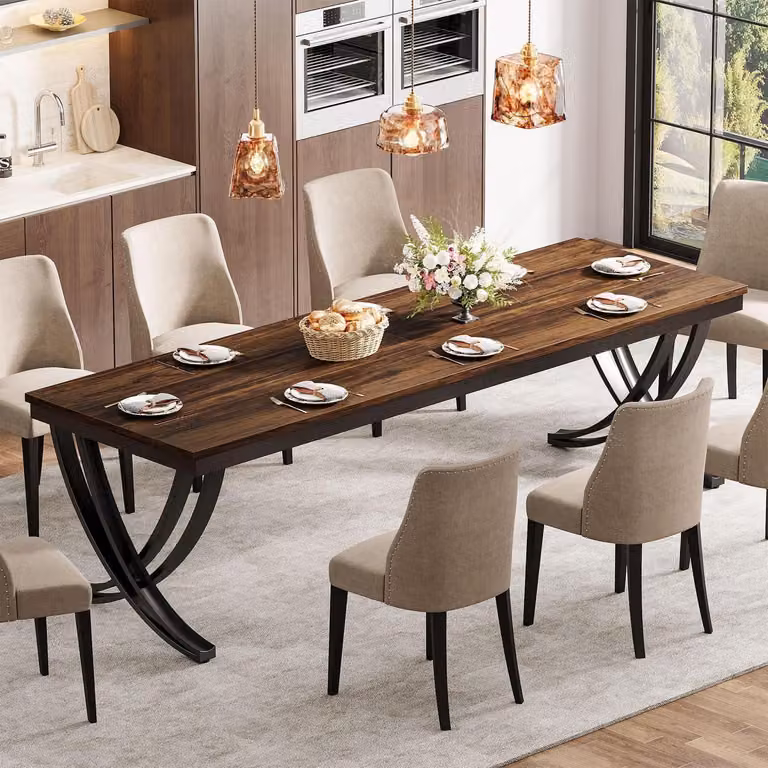 Tavolo da pranzo rettangolare, stile rustico, color marrone, per 6-8 persone, dimensioni 200 x 70 x 75 cm