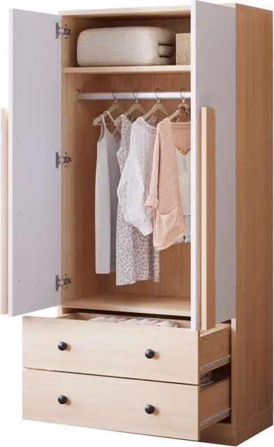 Armadio con 2 ante e 2 cassetti; 1 vano - per camera da letto - 70×40×170 cm - in legno - naturale e bianco