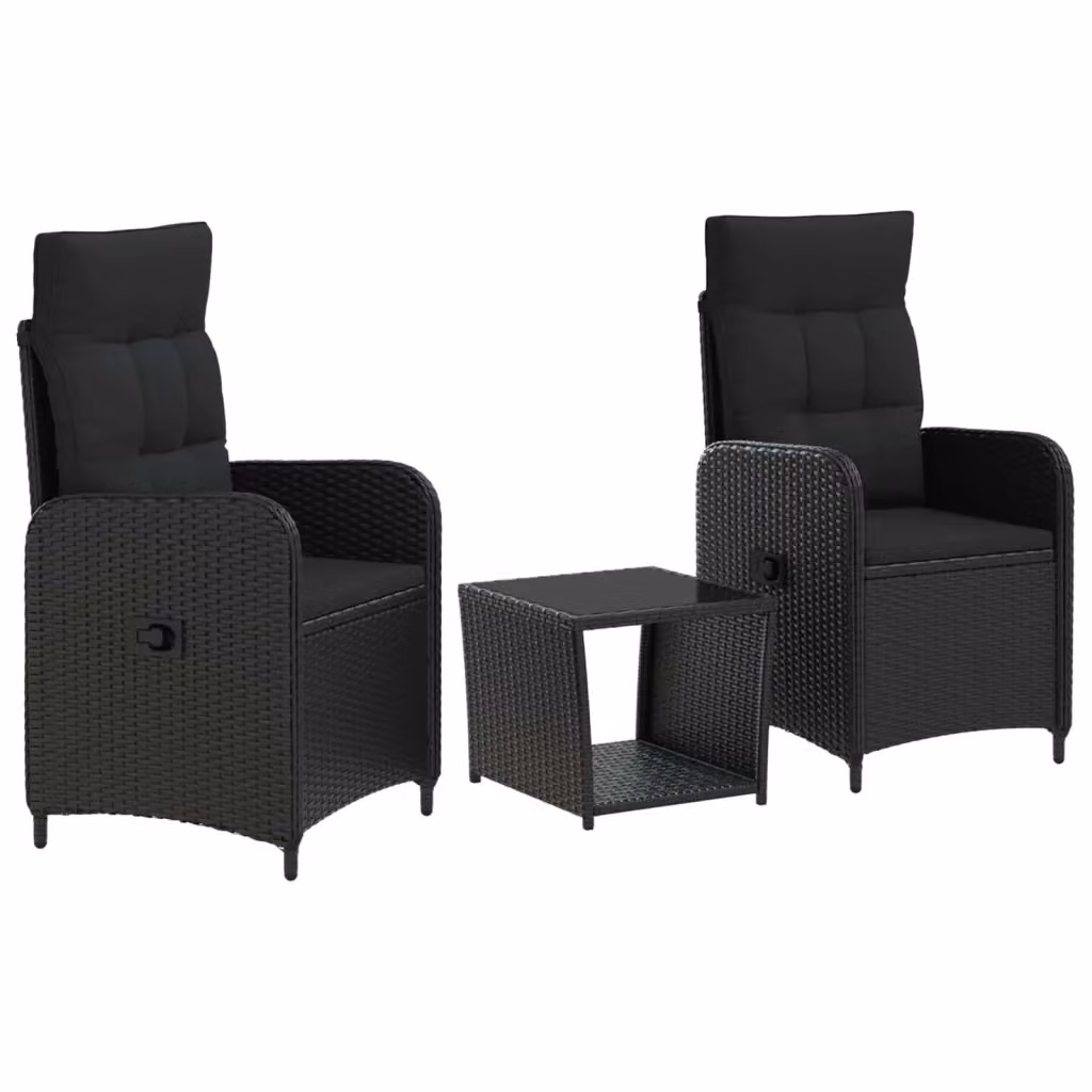 Set Lounge da Giardino Moderno vidaXL in 3 Pezzi Nero con Poltrone e Tavolino da Esterno in Acciaio Verniciato a Polvere e Tessuto Resistente ai Raggi UV – 2