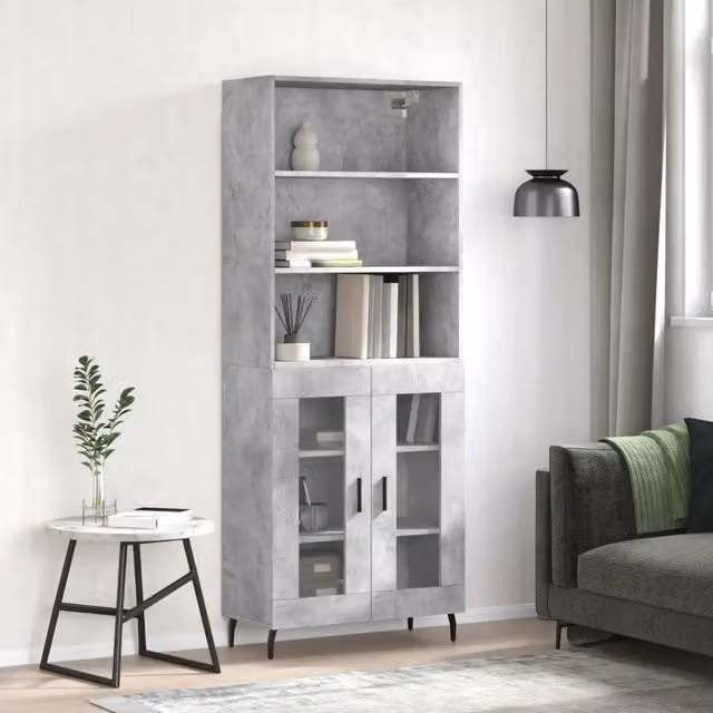 Credenza Buffet Design Mania Grigio con Ante in Vetro per Cucina e Sala da Pranzo L: 69,5 cm, P: 34 cm, H: 180 cm – 1