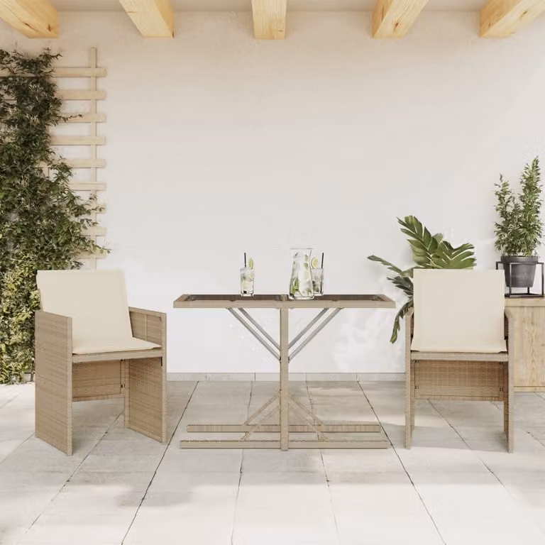 Maison Exclusive - Set da bistrot 3 pezzi con cuscini in polyrattan beige