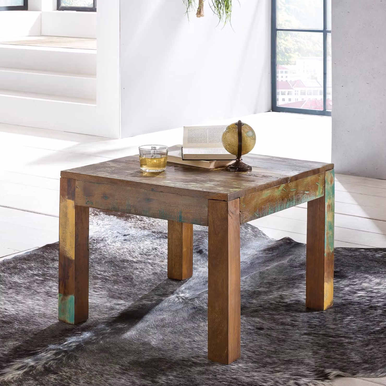 Tavolino FineBuy Legno massiccio riciclato 60x47x60 cm Shabby Chic | Soggiorno Tavolo Tavolino quadrato | Grande salotto