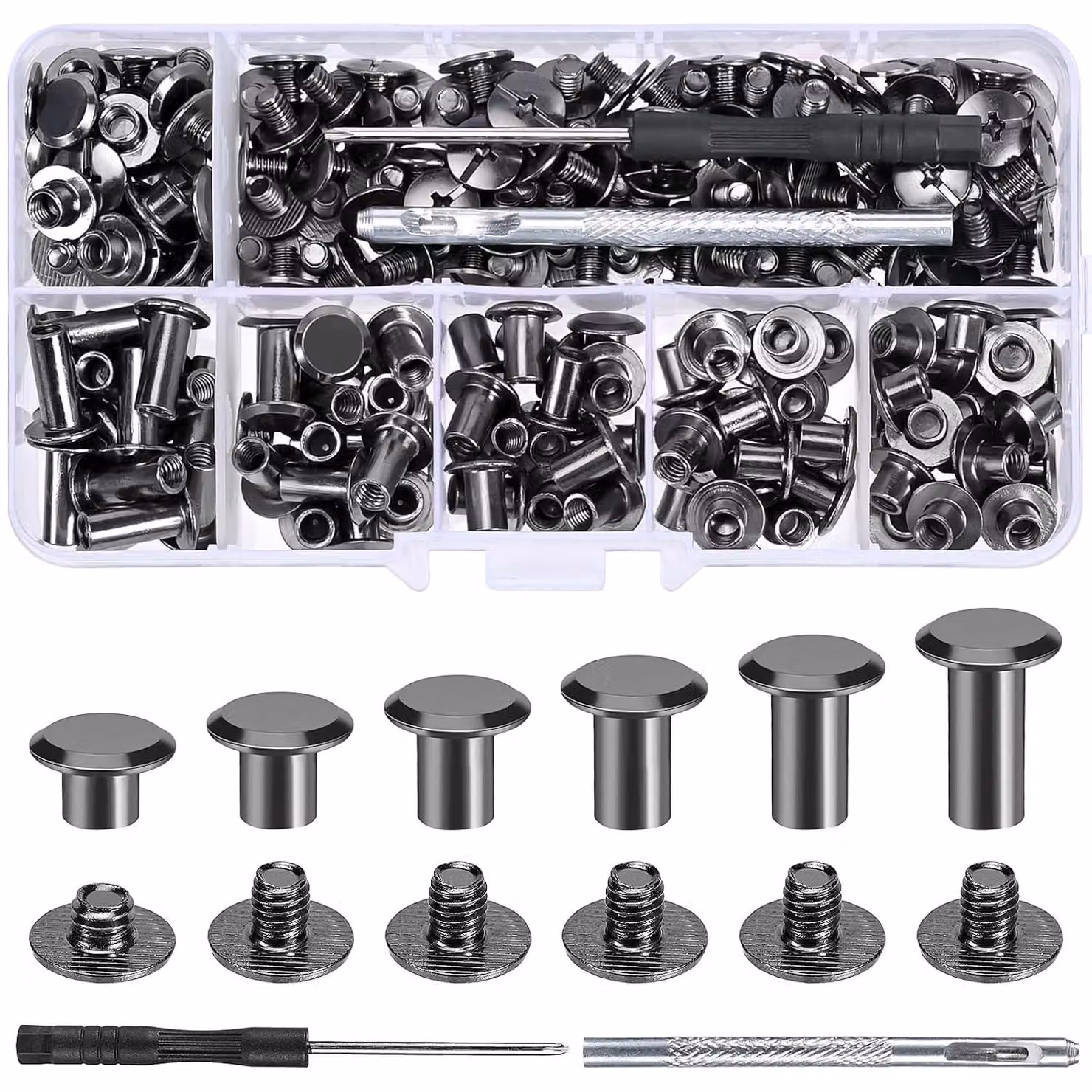 Assortimento di viti a testa cilindrica M5, 110 pezzi, in ferro con rivestimento, per lavori in pelle
