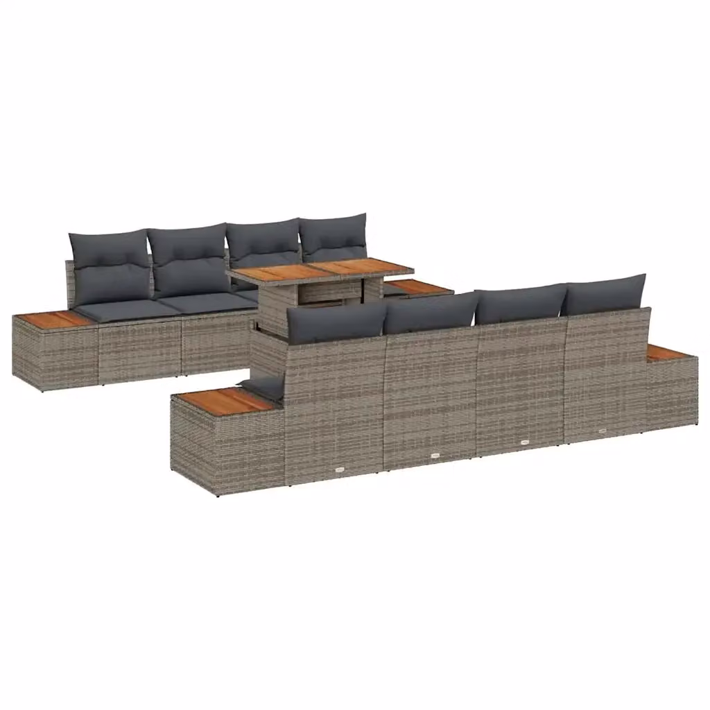 Set da pranzo da giardino moderno vidaXL in legno di acacia con rattan, 9 pezzi, Grigio e Marrone – 2