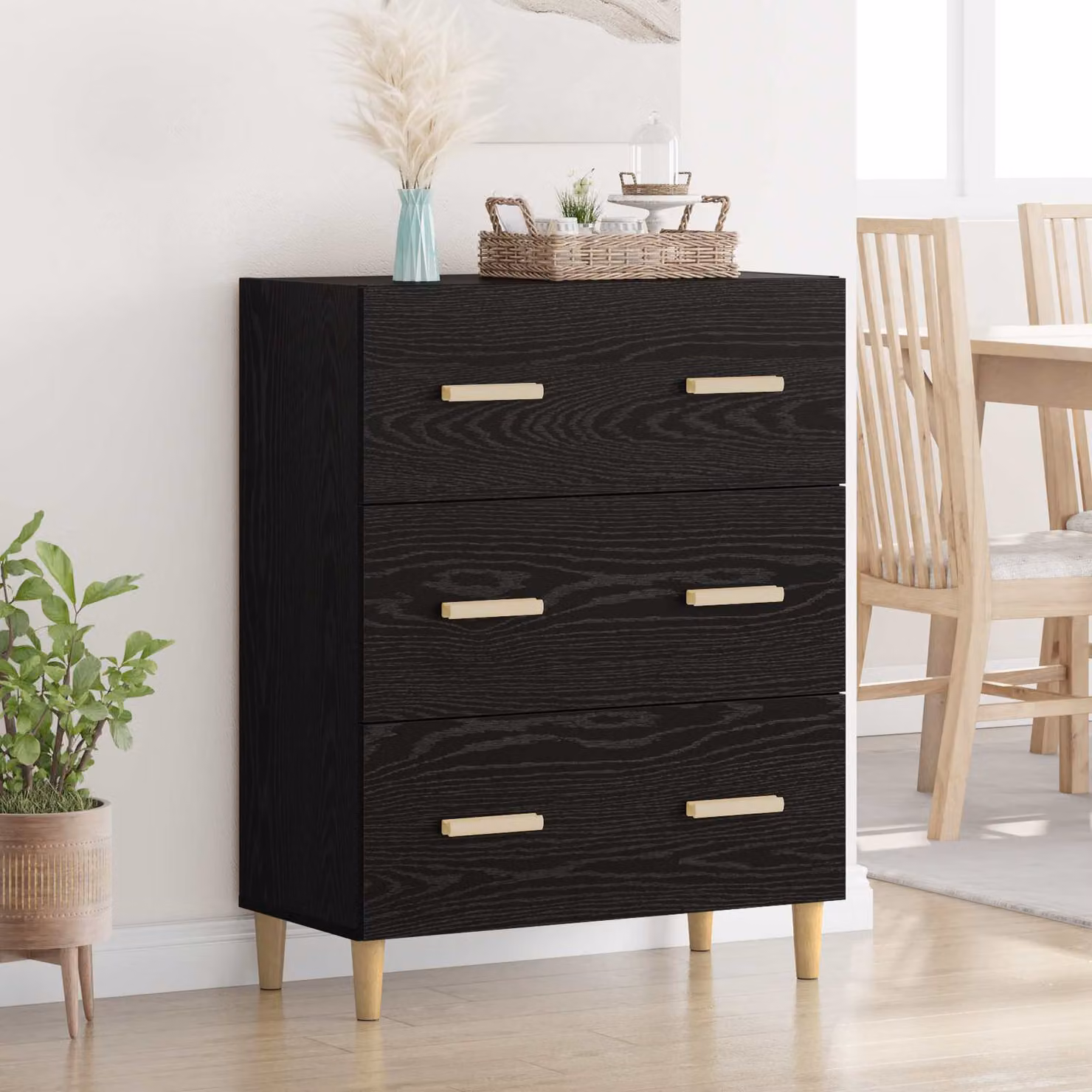 Credenza moderna vidaXL in legno MDF nero, L 69,5 x P 34 x H 90 cm