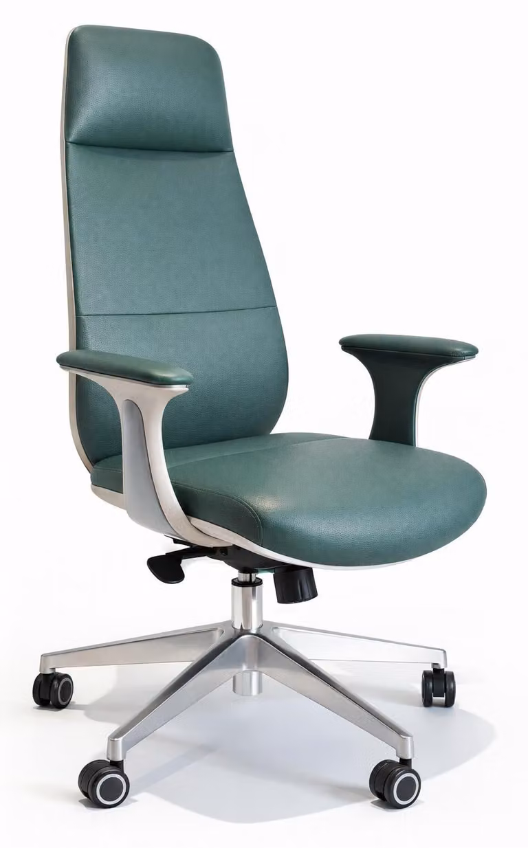 Sedia da ufficio ergonomica, di colore verde, con braccioli e schienale regolabili